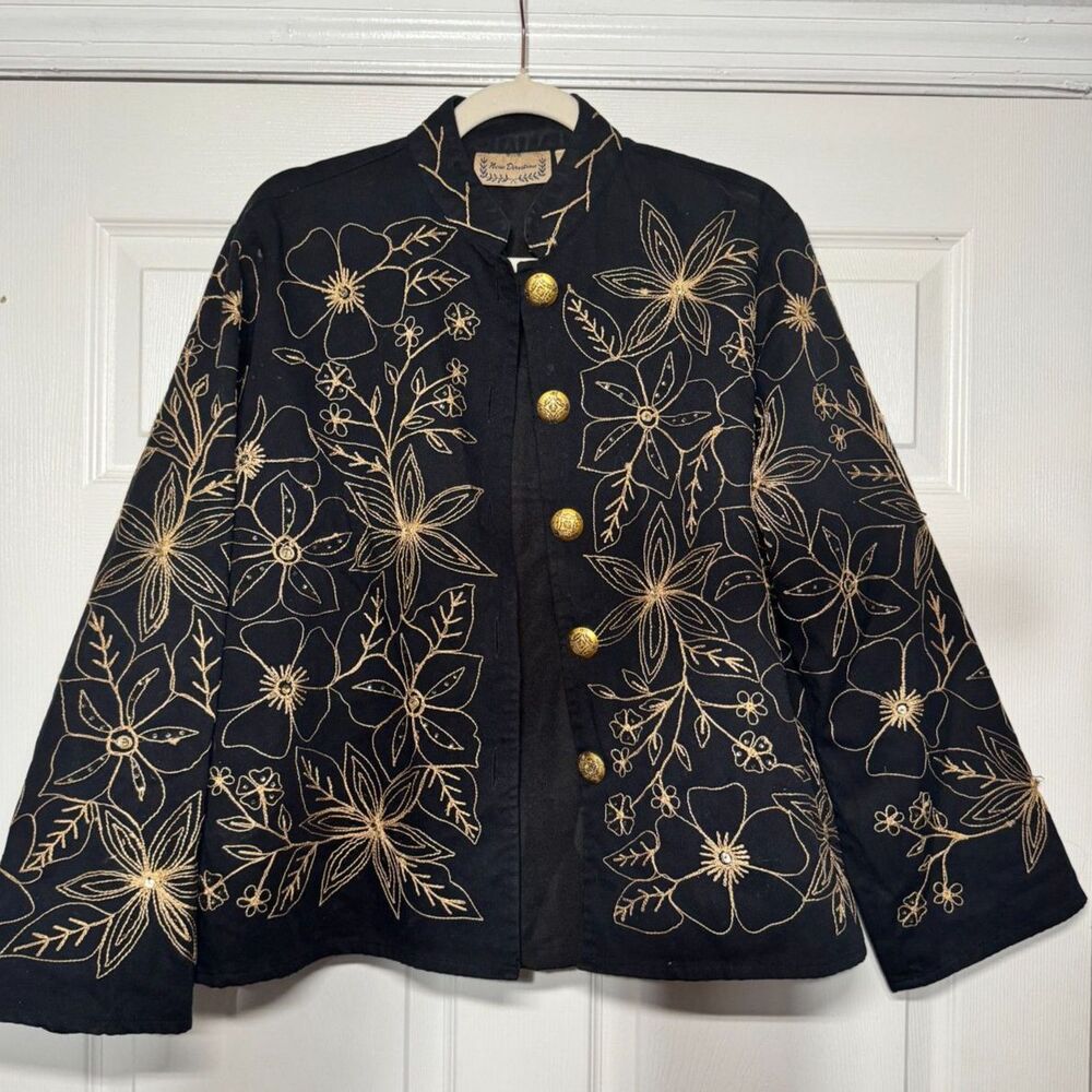 New Direction Vintage Black & Gold Embroidered Blazer Old Money Maximalist L
